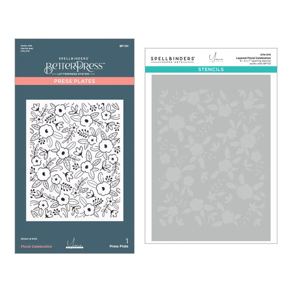 Spellbinders Floral Celebration Press Plate and Stencil Bundle