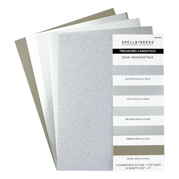 Spellbinders Silver Assortment 8 1/2x11 Inch Treasured Cardstock (15pcs)